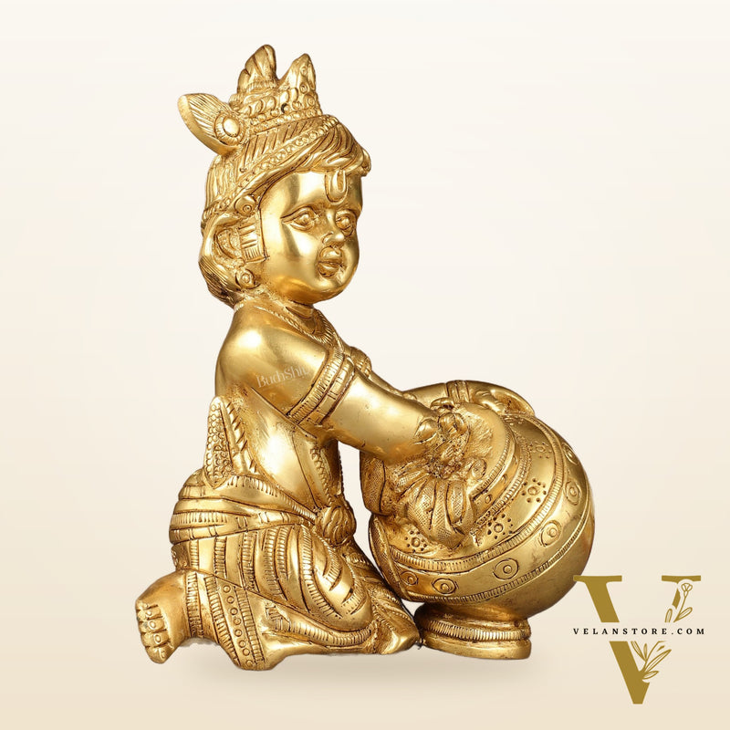 Pure Brass Baby Krishna Makhan chor idol 7"