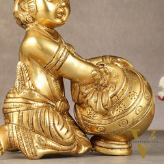 Pure Brass Baby Krishna Makhan chor idol 7"