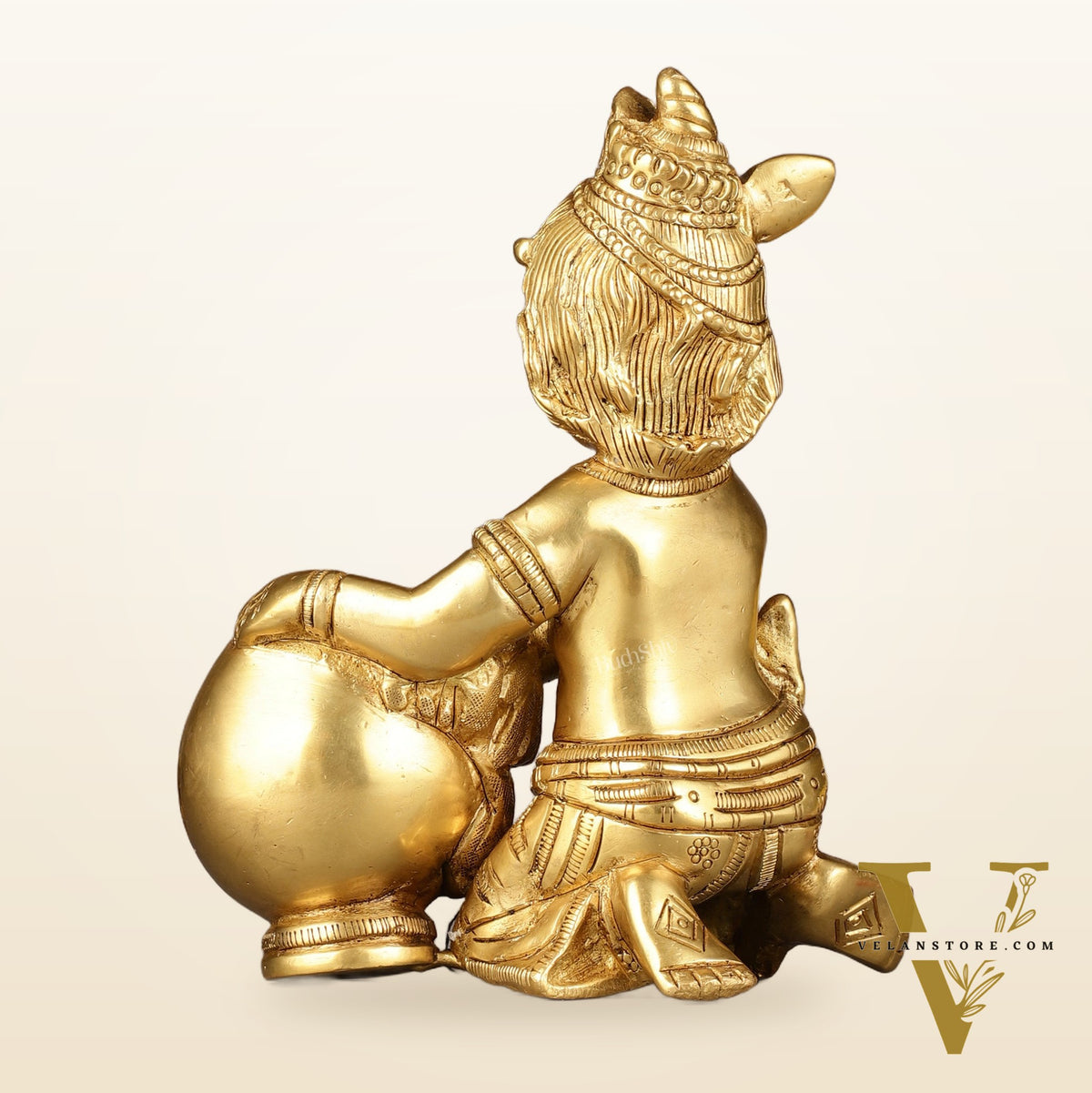 Pure Brass Baby Krishna Makhan chor idol 7"