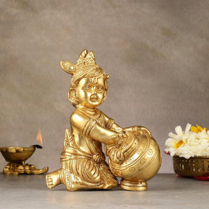 Pure Brass Baby Krishna Makhan chor idol 7"