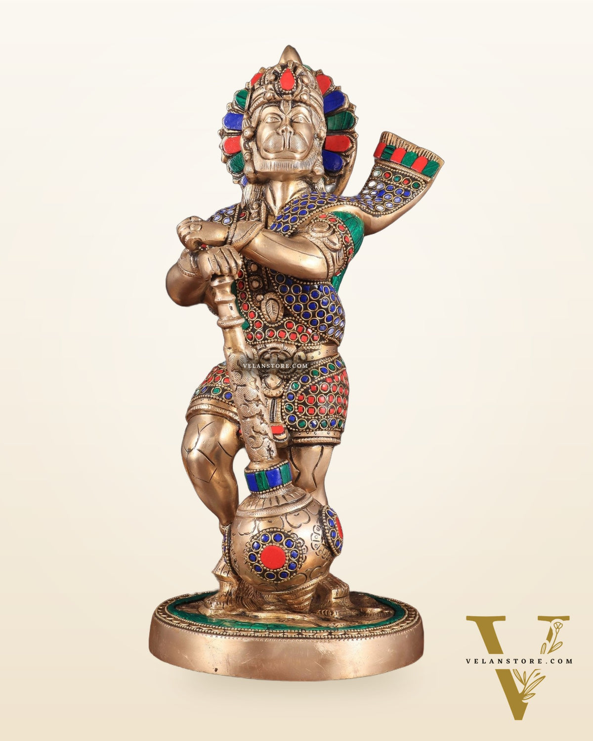 Pure Brass Bahubali Hanuman Standing Large Statue 14" with stonework