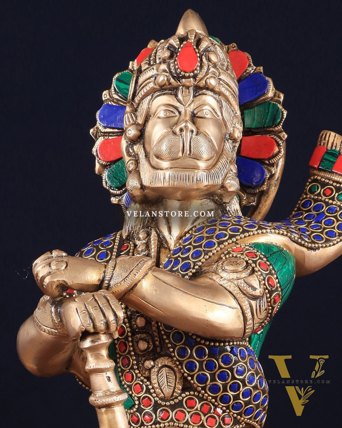 Pure Brass Bahubali Hanuman Standing Large Statue 14" with stonework