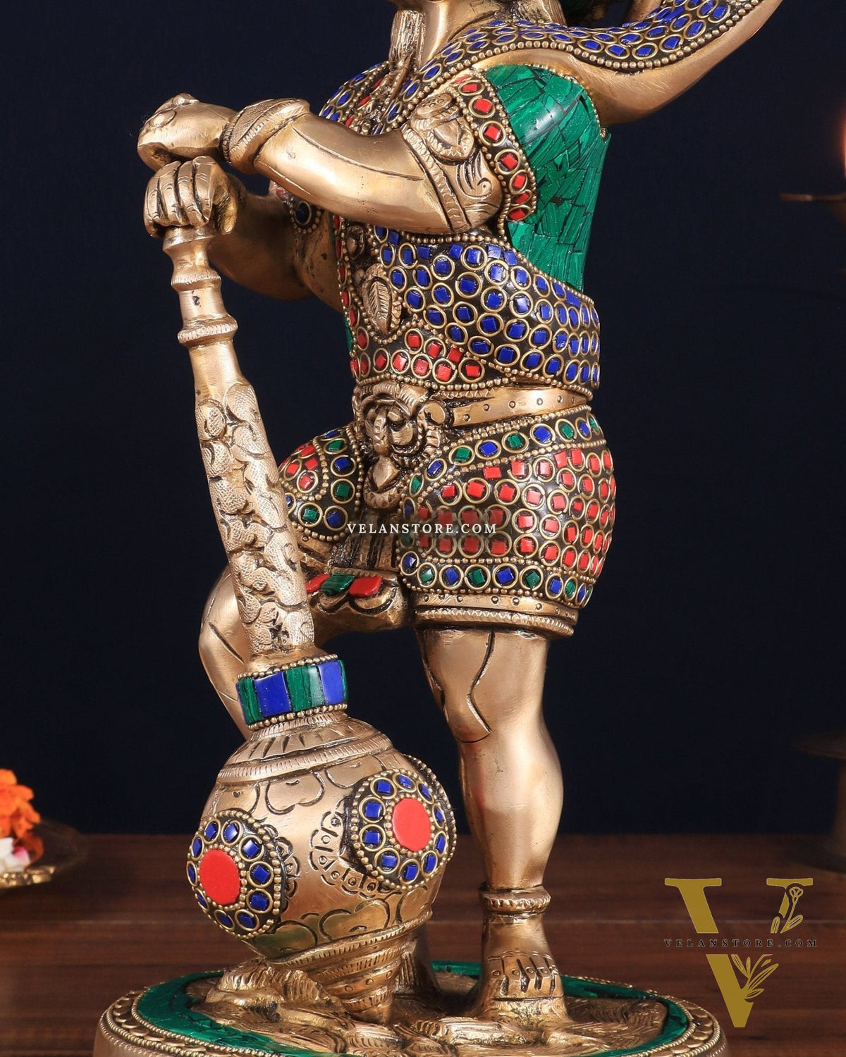 Pure Brass Bahubali Hanuman Standing Large Statue 14" with stonework