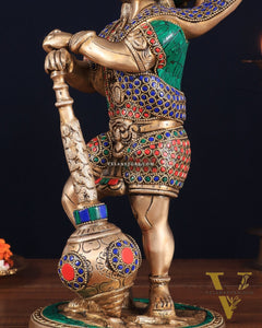 Pure Brass Bahubali Hanuman Standing Large Statue 14" with stonework