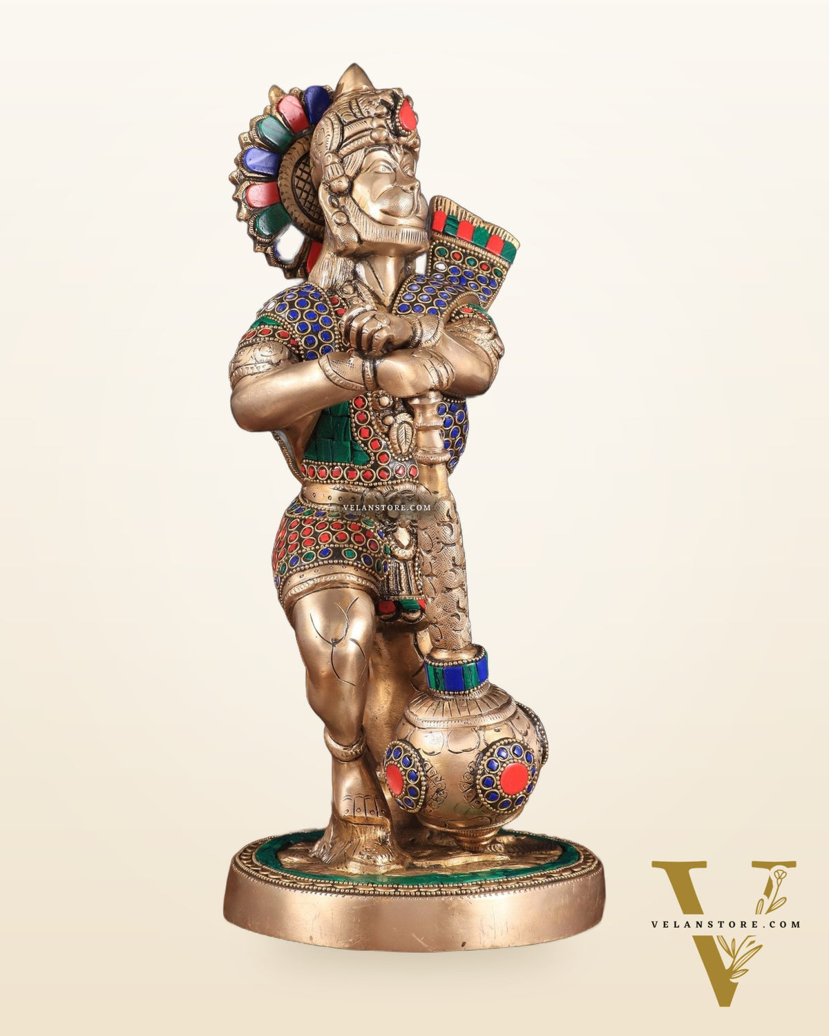 Pure Brass Bahubali Hanuman Standing Large Statue 14" with stonework