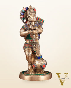 Pure Brass Bahubali Hanuman Standing Large Statue 14" with stonework