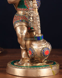 Pure Brass Bahubali Hanuman Standing Large Statue 14" with stonework