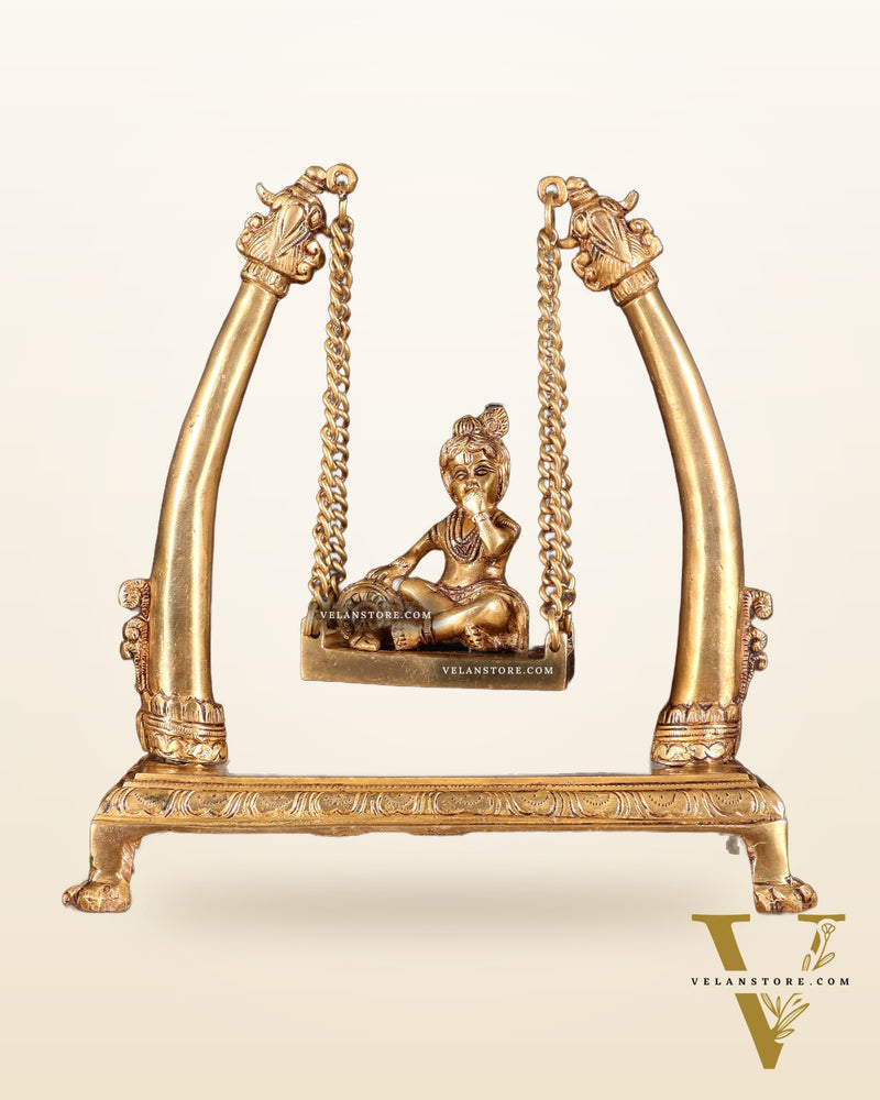 Pure Brass Bal Gopal Makhan Chor on Swing Idol 10 inch