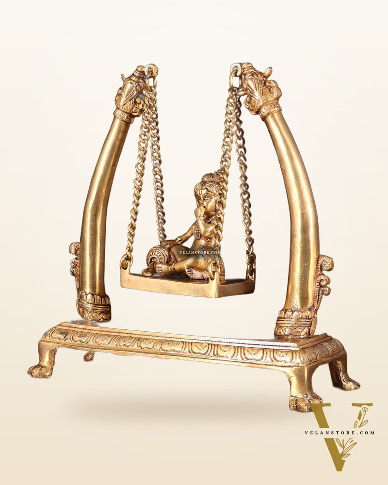 Pure Brass Bal Gopal Makhan Chor on Swing Idol 10 inch