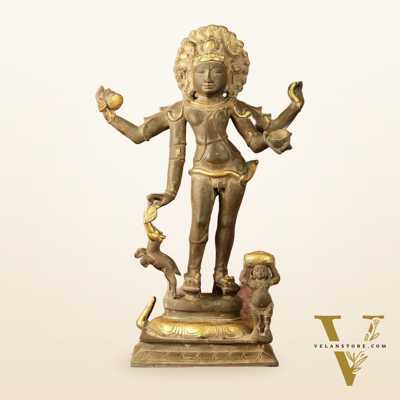 Pure Brass Bhikshatana Kaal Bhairava Shiva Idol - 15"