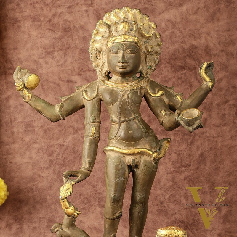 Pure Brass Bhikshatana Kaal Bhairava Shiva Idol - 15"