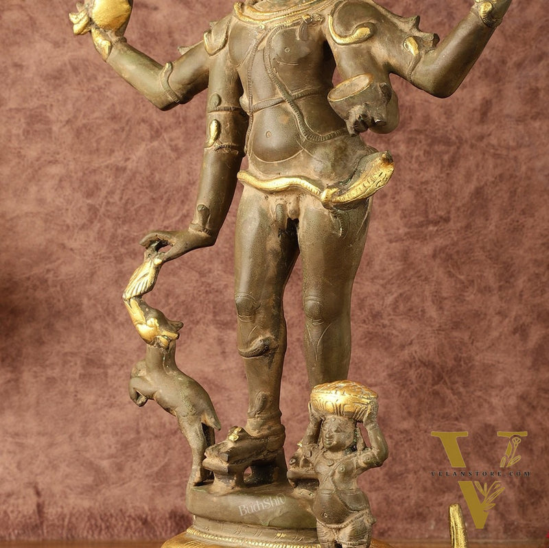 Pure Brass Bhikshatana Kaal Bhairava Shiva Idol - 15"