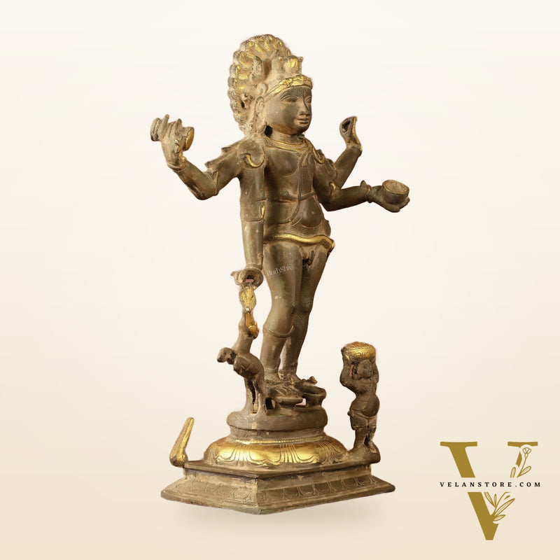 Pure Brass Bhikshatana Kaal Bhairava Shiva Idol - 15"