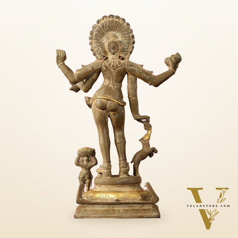 Pure Brass Bhikshatana Kaal Bhairava Shiva Idol - 15"