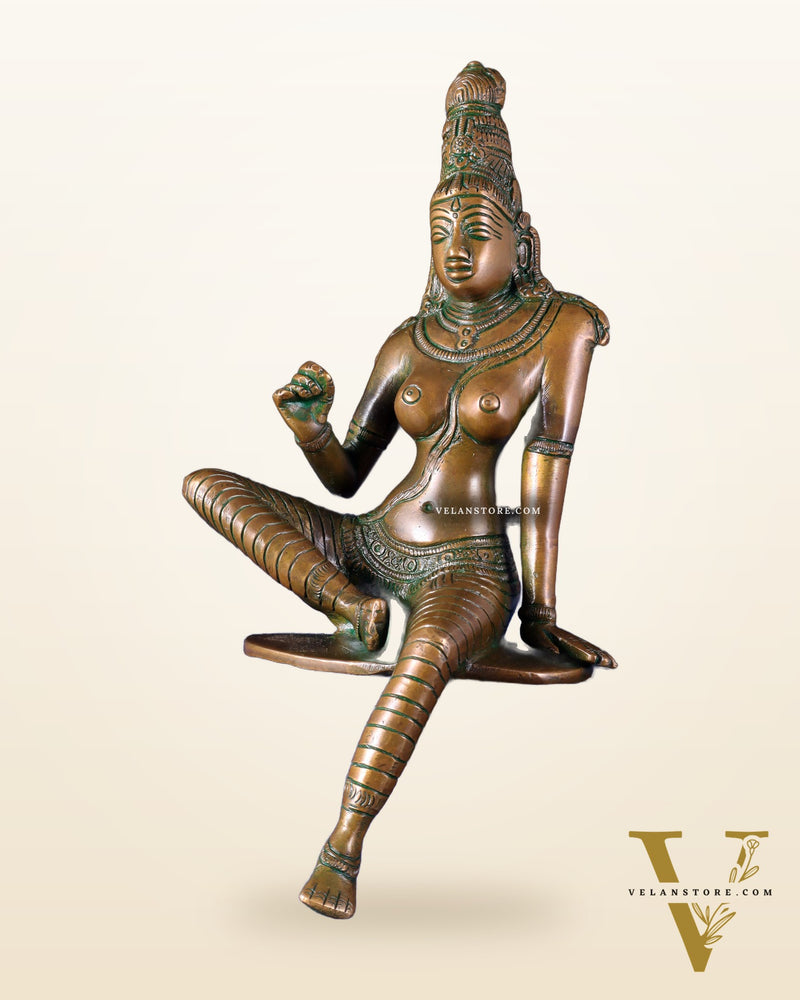 Pure Brass Bhoga Shakti Goddess Uma Parvati Sculpture – Chola Style (Without Base) 9.3"