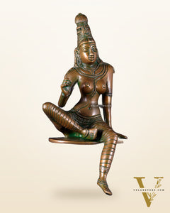 Pure Brass Bhoga Shakti Goddess Uma Parvati Sculpture – Chola Style (Without Base) 9.3"