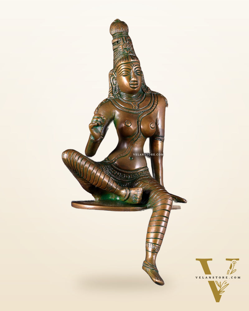 Pure Brass Bhoga Shakti Goddess Uma Parvati Sculpture – Chola Style (Without Base) 9.3"