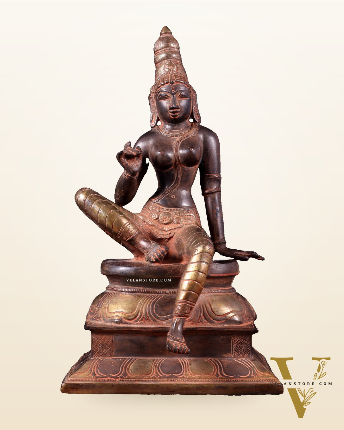 Pure Brass Bhoga Shakti Seated Parvati Idol - 12"