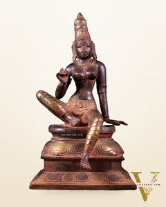 Pure Brass Bhoga Shakti Seated Parvati Idol - 12"