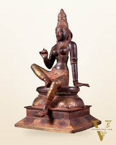 Pure Brass Bhoga Shakti Seated Parvati Idol - 12"