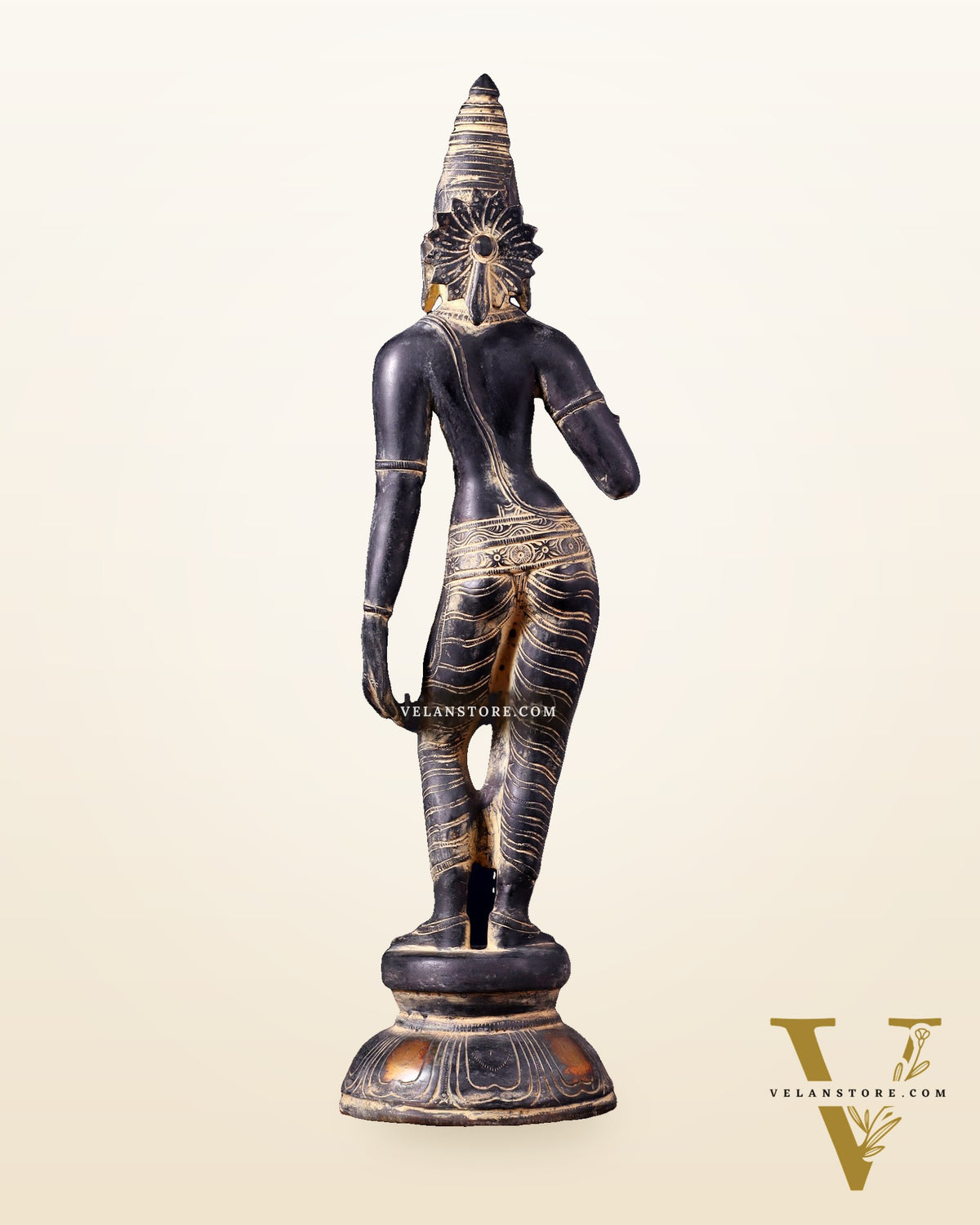 Pure Brass Bhoga Shakti Standing Uma Parvati Idol 18 inch antique patina