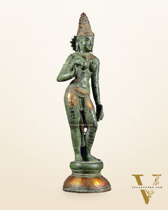 Pure Brass Bhoga Shakti Standing Uma Parvati Idol 18 inch green patina