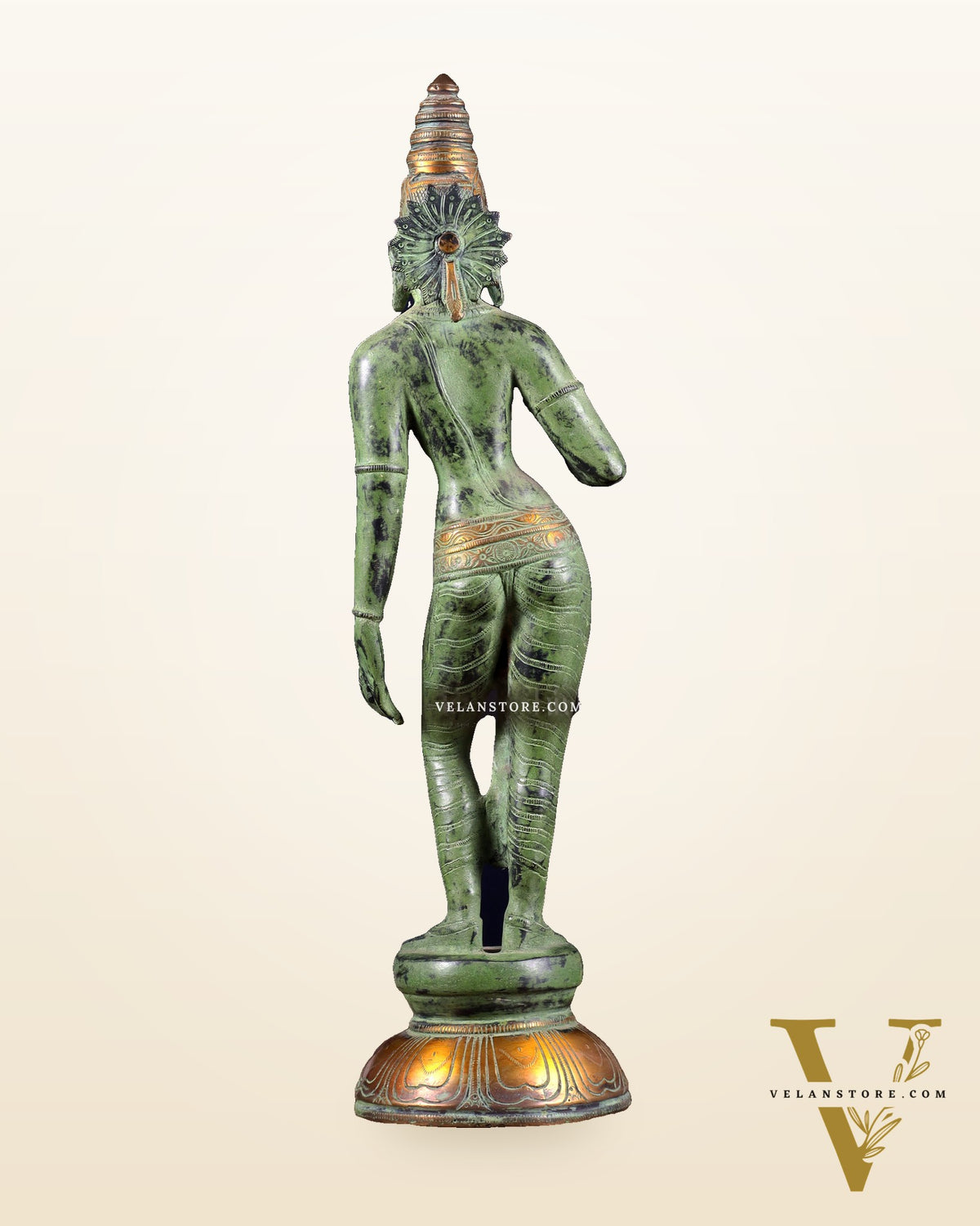 Pure Brass Bhoga Shakti Standing Uma Parvati Idol 18 inch green patina