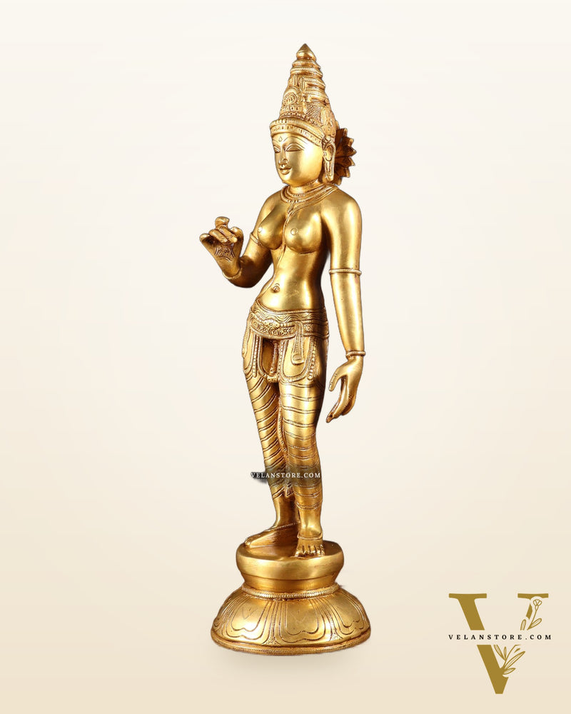Pure Brass Bhoga Shakti Standing Uma Parvati Idol 18 inch