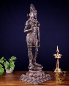 Pure Brass Bhoga Shakti Uma Parvati Standing Sculpture – 27" Height, Chola Style