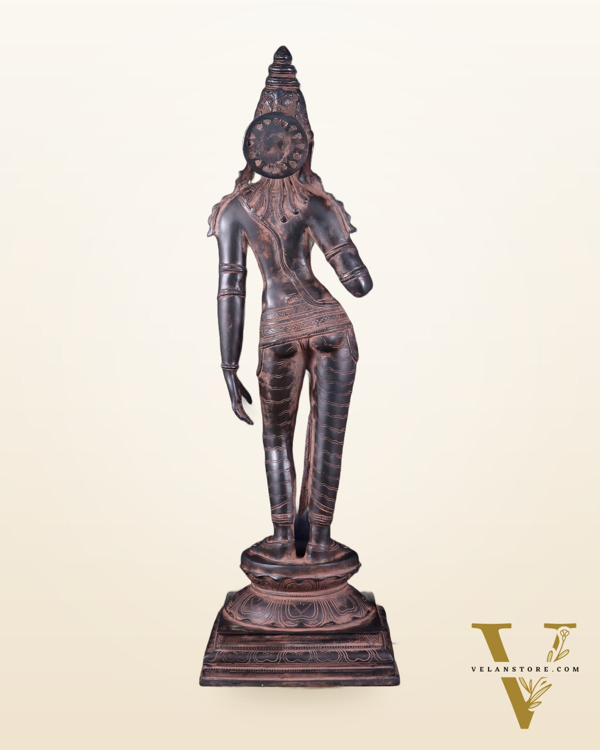 Pure Brass Bhoga Shakti Uma Parvati Standing Sculpture – 27" Height, Chola Style