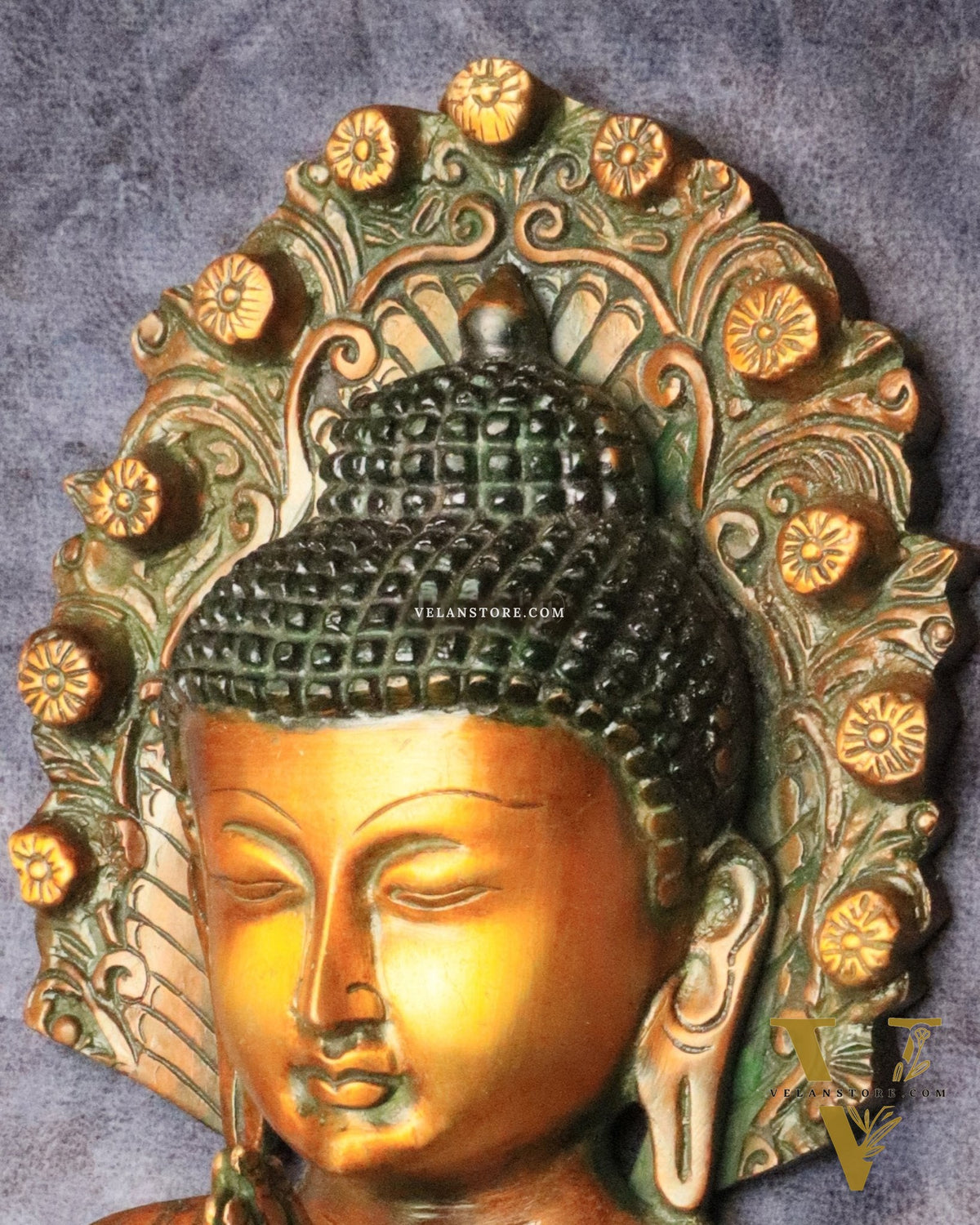 Pure Brass Big Buddha Face Namaste Wall Hanging – Vintage Dual-Tone Finish