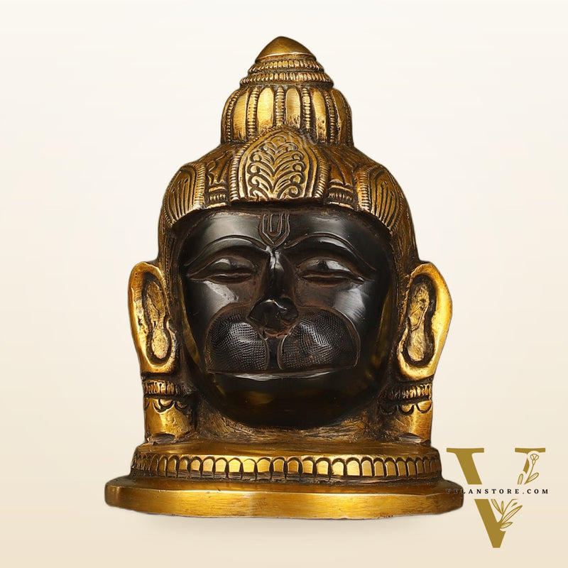 Pure Brass Black Hanuman Face Idol Table Accent 5.5 "