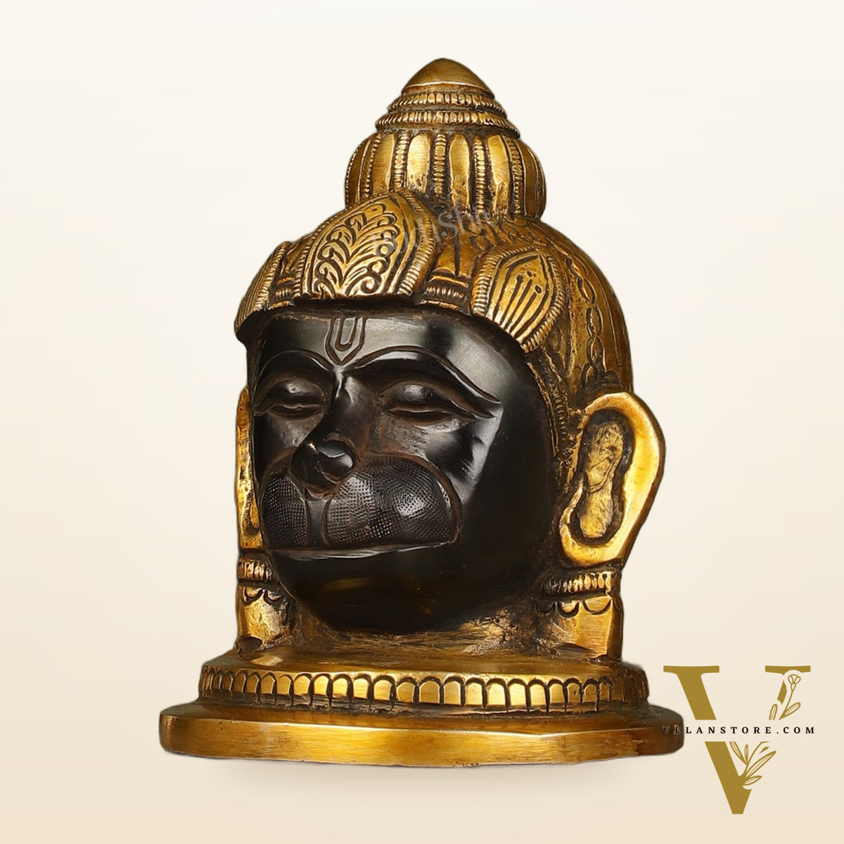 Pure Brass Black Hanuman Face Idol Table Accent 5.5 "