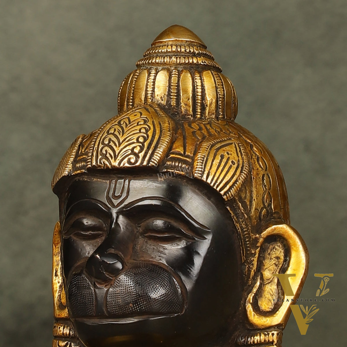 Pure Brass Black Hanuman Face Idol Table Accent 5.5 "