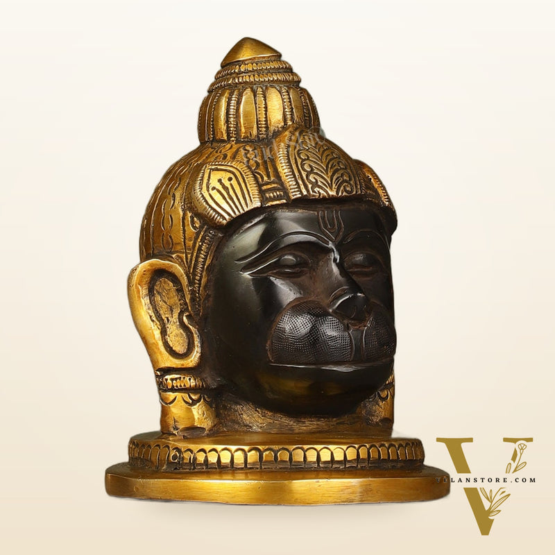 Pure Brass Black Hanuman Face Idol Table Accent 5.5 "