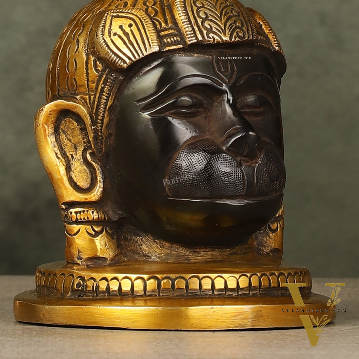 Pure Brass Black Hanuman Face Idol Table Accent 5.5 "