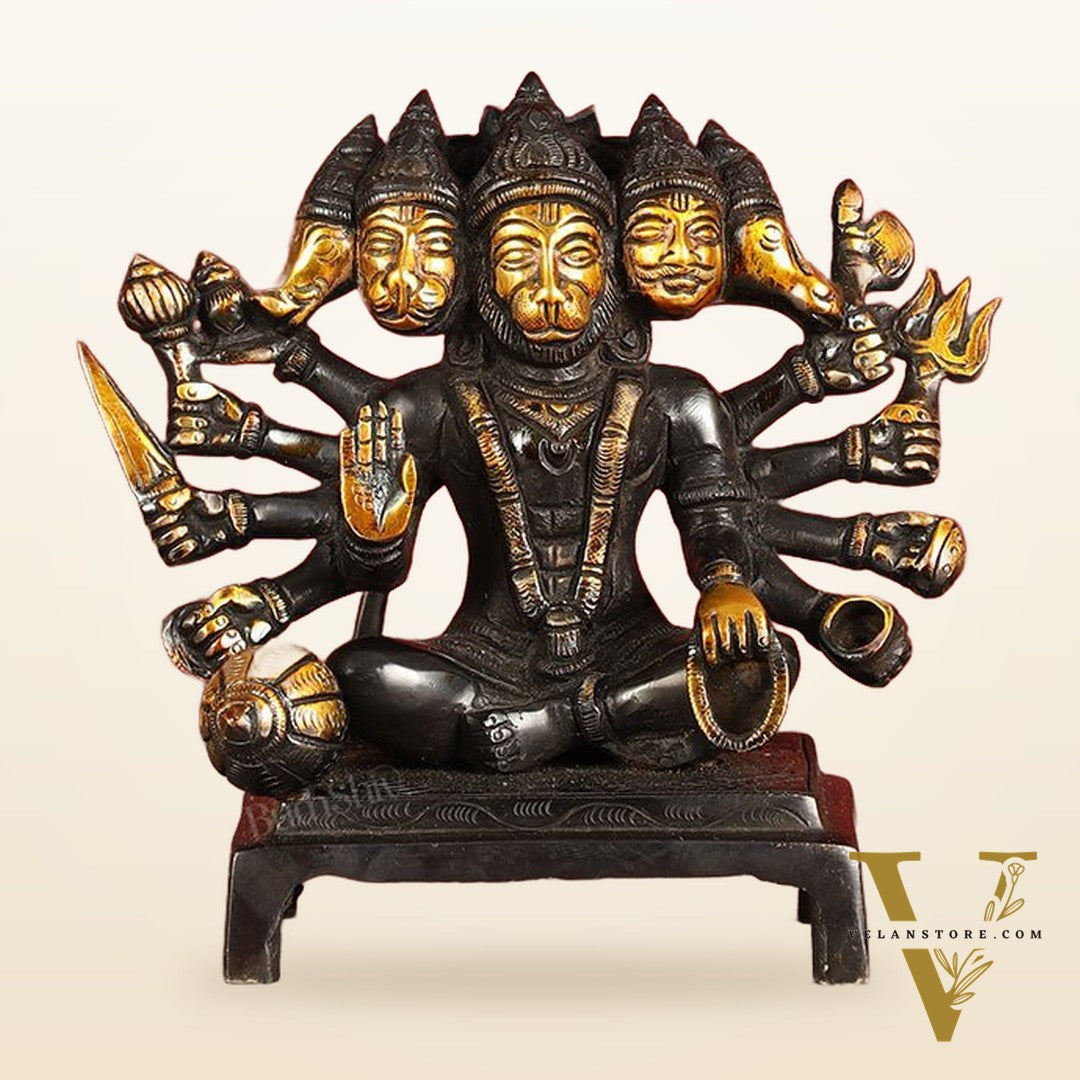 Pure Brass Black Panchmukhi Hanuman Idol - Superfine 6.5"