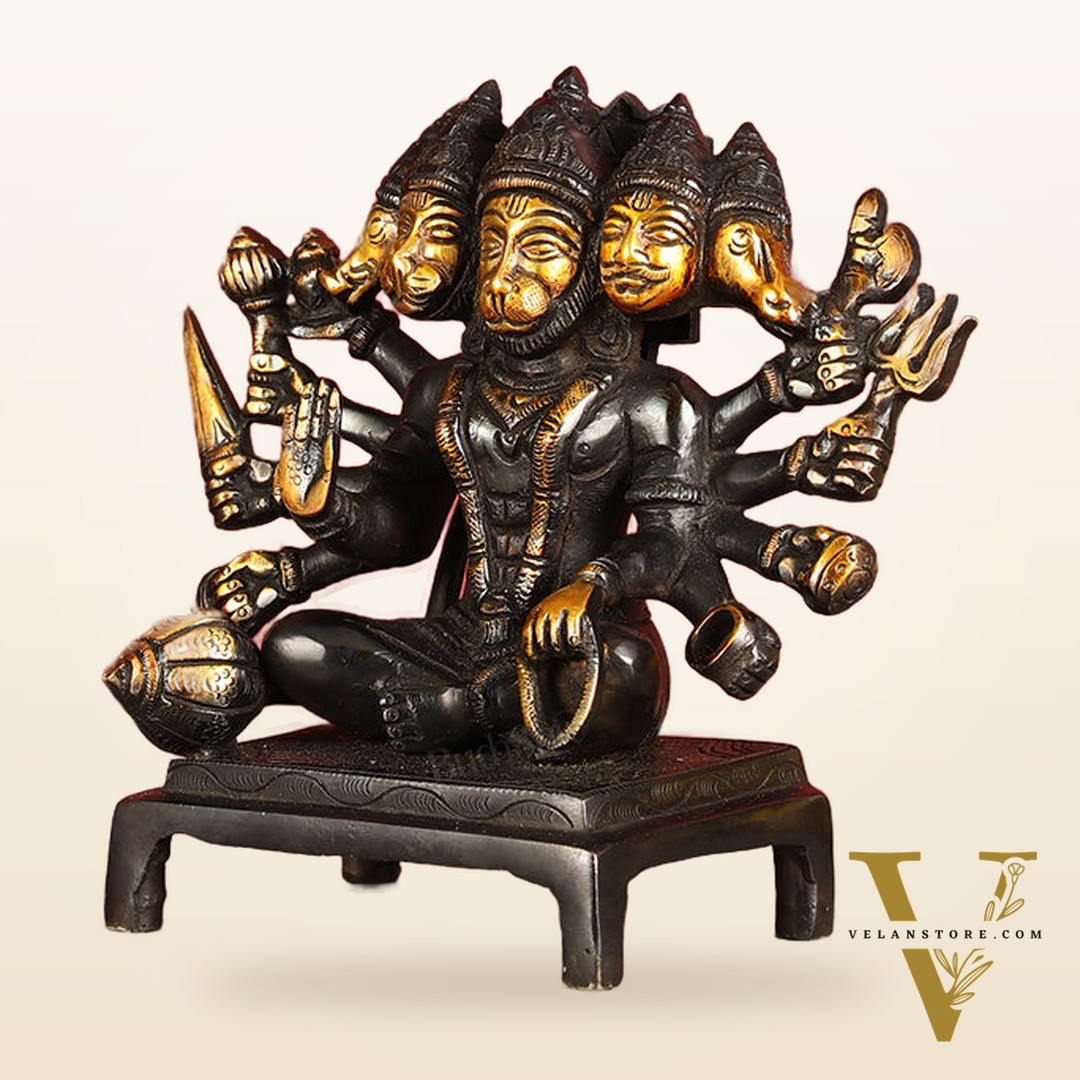 Pure Brass Black Panchmukhi Hanuman Idol - Superfine 6.5"