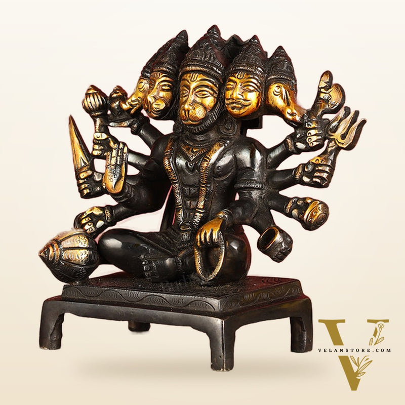 Pure Brass Black Panchmukhi Hanuman Idol - Superfine 6.5"