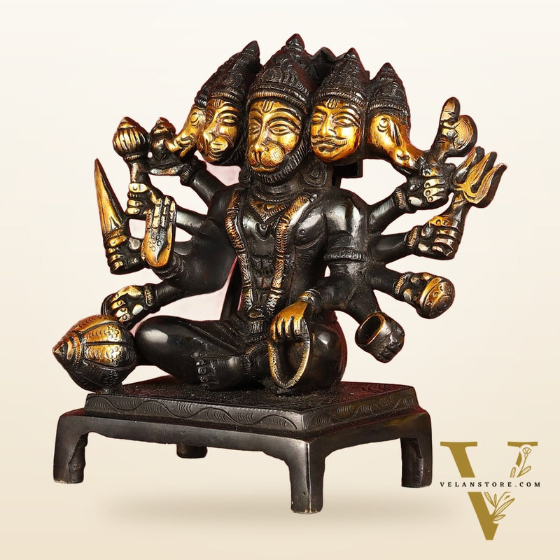 Pure Brass Black Panchmukhi Hanuman Idol - Superfine 6.5"