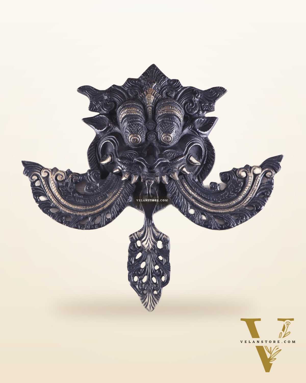 Pure Brass black tone Kirtimukha Yali Wall Hanging - 11" Height