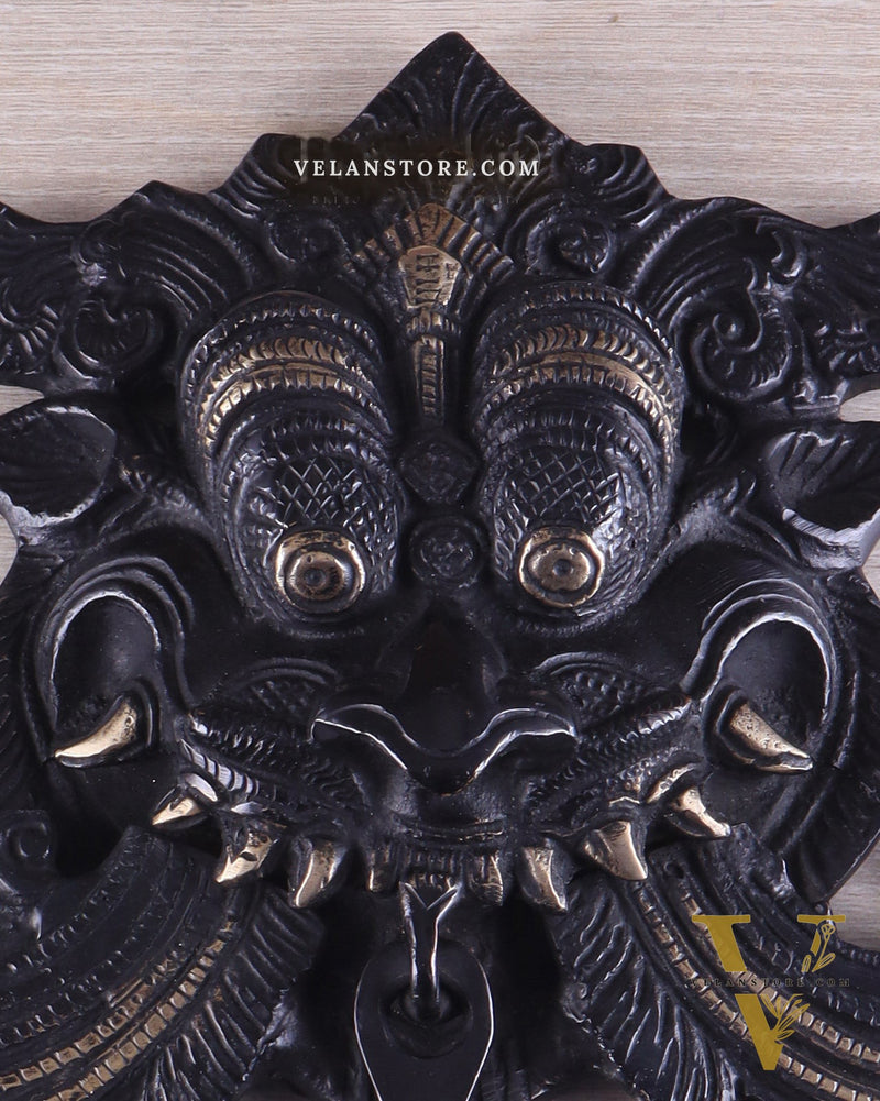 Pure Brass black tone Kirtimukha Yali Wall Hanging - 11" Height