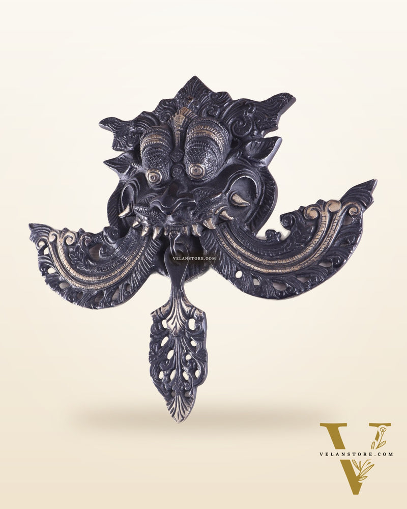 Pure Brass black tone Kirtimukha Yali Wall Hanging - 11" Height