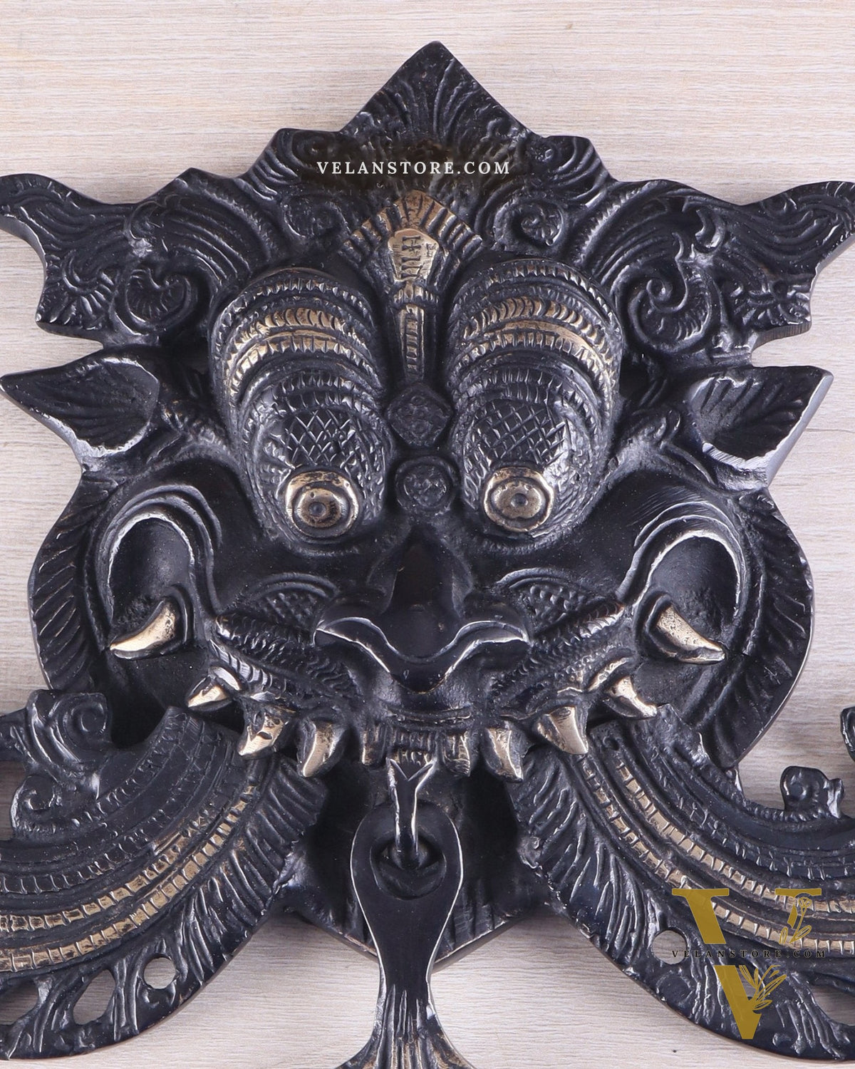 Pure Brass black tone Kirtimukha Yali Wall Hanging - 11" Height