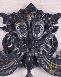 Pure Brass black tone Kirtimukha Yali Wall Hanging - 11" Height