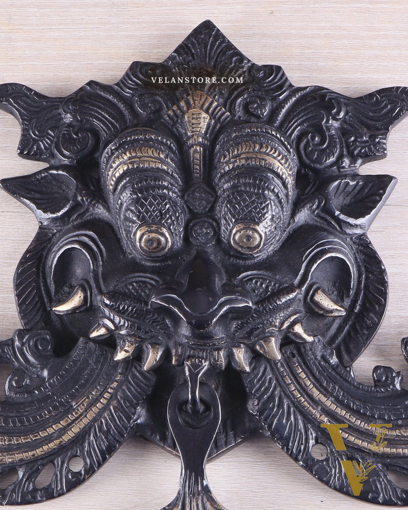 Pure Brass black tone Kirtimukha Yali Wall Hanging - 11" Height
