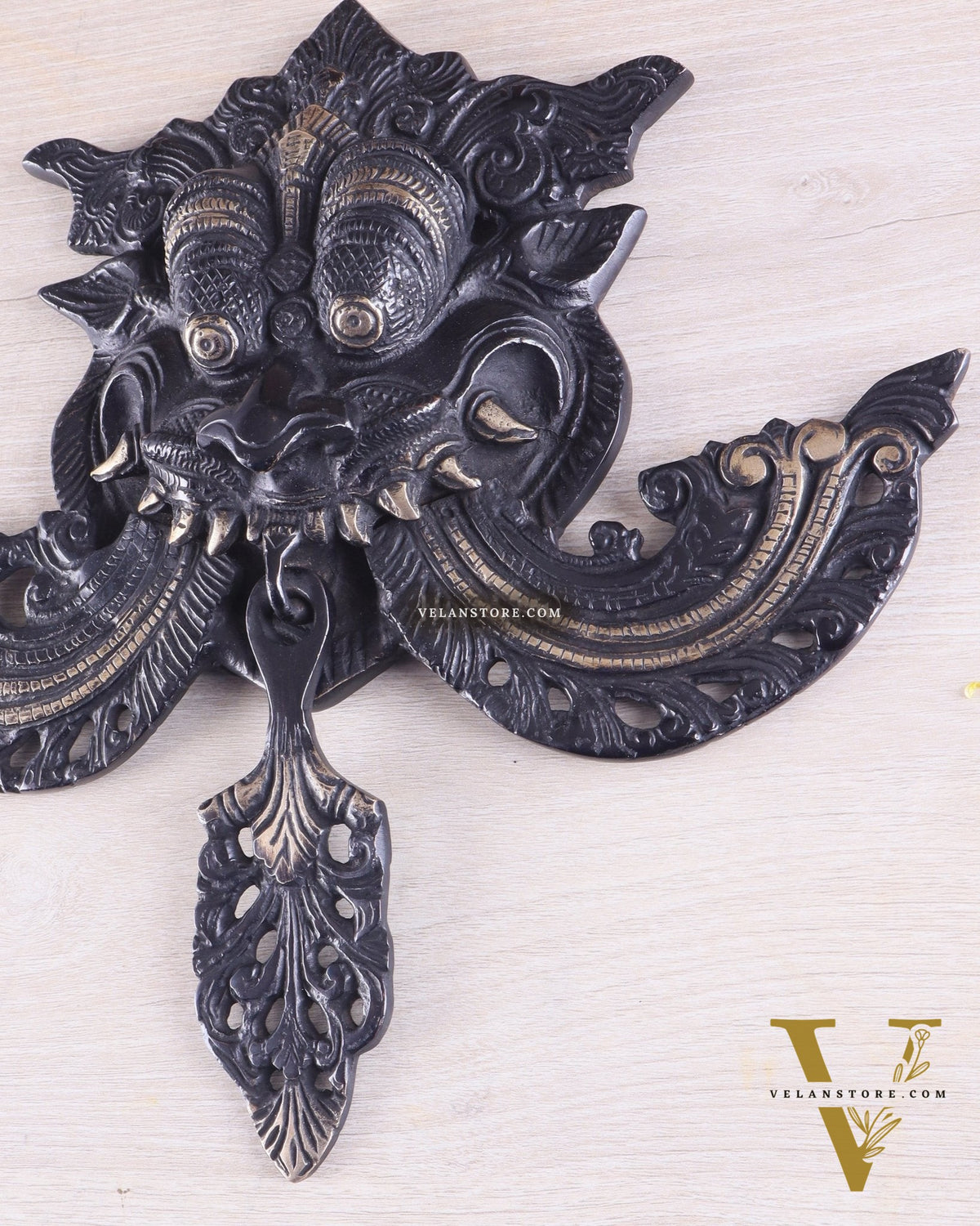 Pure Brass black tone Kirtimukha Yali Wall Hanging - 11" Height