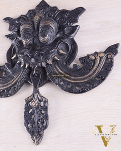 Pure Brass black tone Kirtimukha Yali Wall Hanging - 11" Height