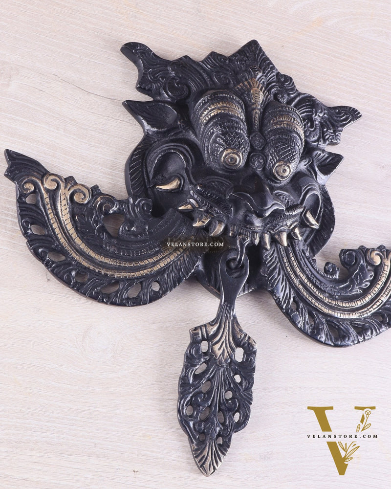 Pure Brass black tone Kirtimukha Yali Wall Hanging - 11" Height