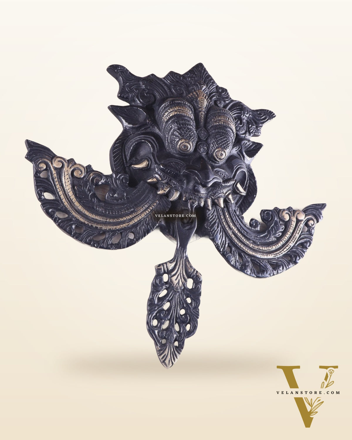 Pure Brass black tone Kirtimukha Yali Wall Hanging - 11" Height